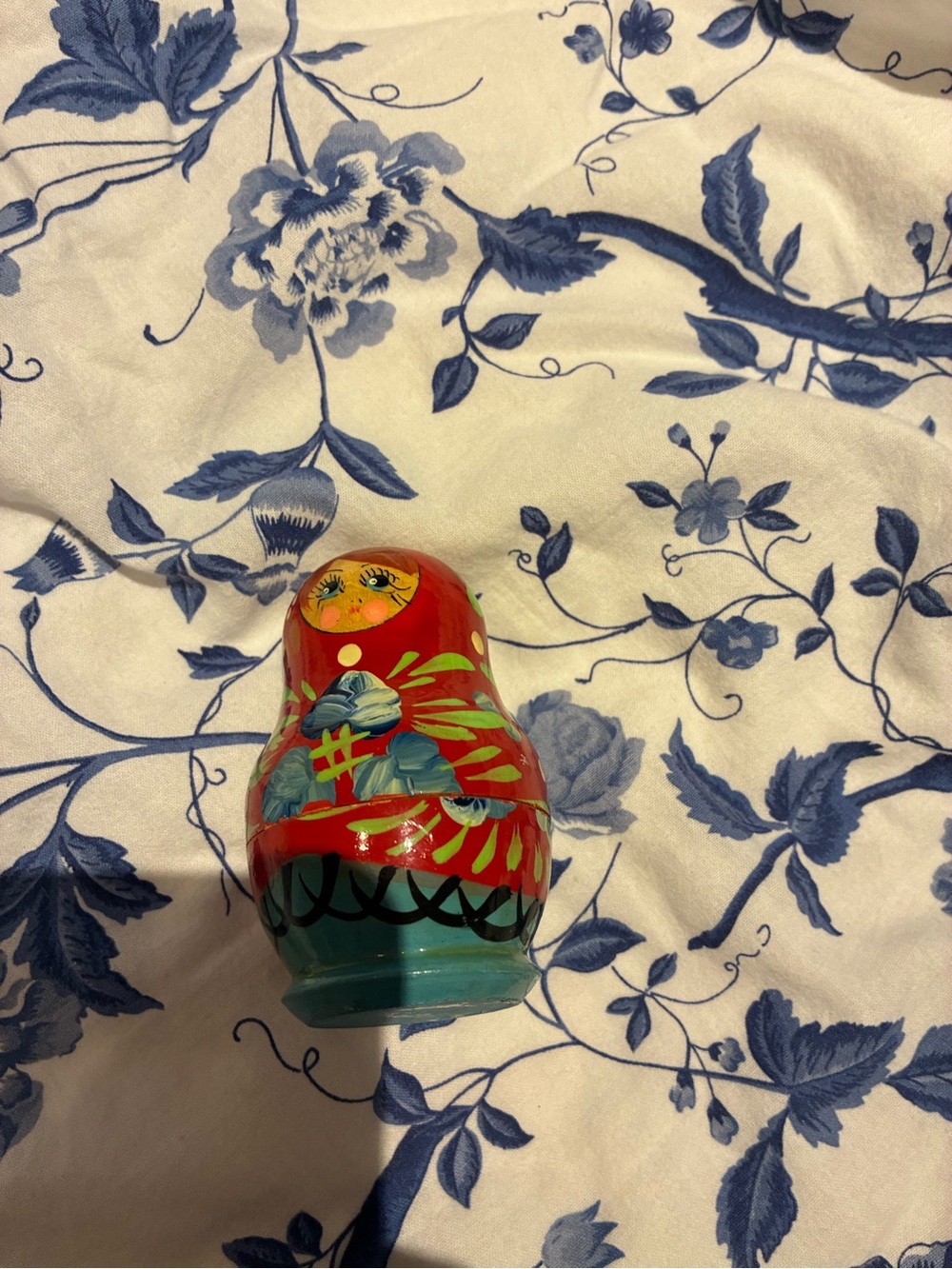 Hand-Painted Red and Teal Russian Nesting Doll - Home Accent